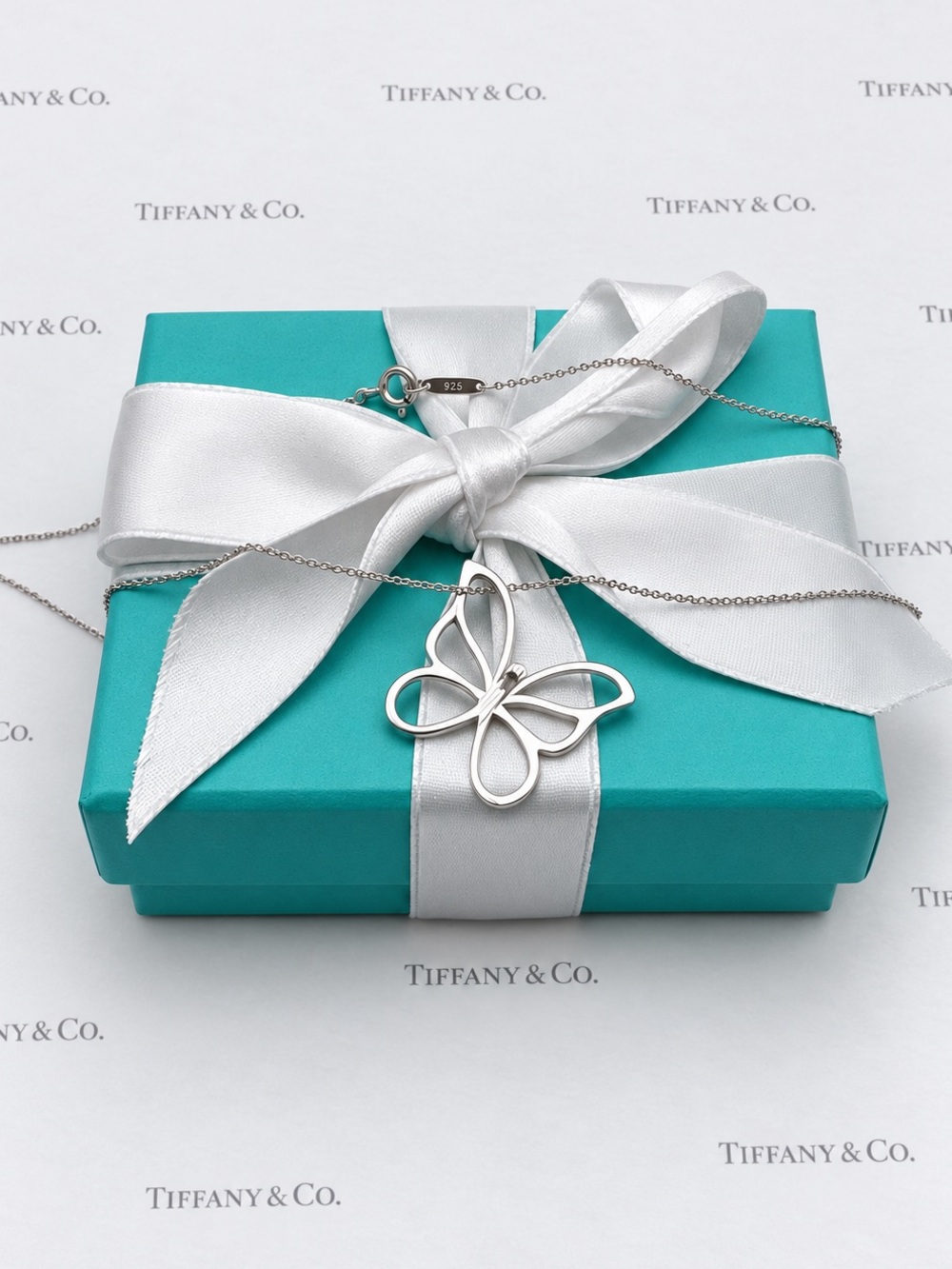Tiffany & Co. Stencil Butterfly Pendant Necklace Sterling Silver Gift Pouch Box - Picture 5 of 12